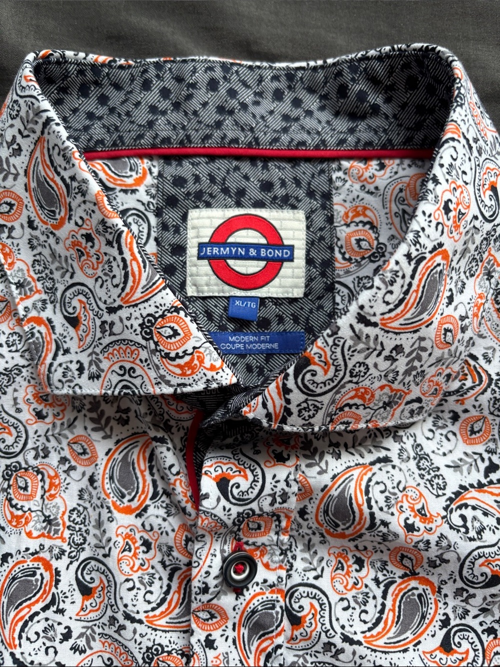 JERMYN & BOND Modern Fit Orange/Grey/Black Long Sleeved Modern Fit Paisley Shirt